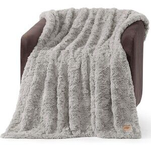 UGG Adalee Faux Fur Throw, 50x70, Luxury Lightweight Double-Sided, Seal Gray